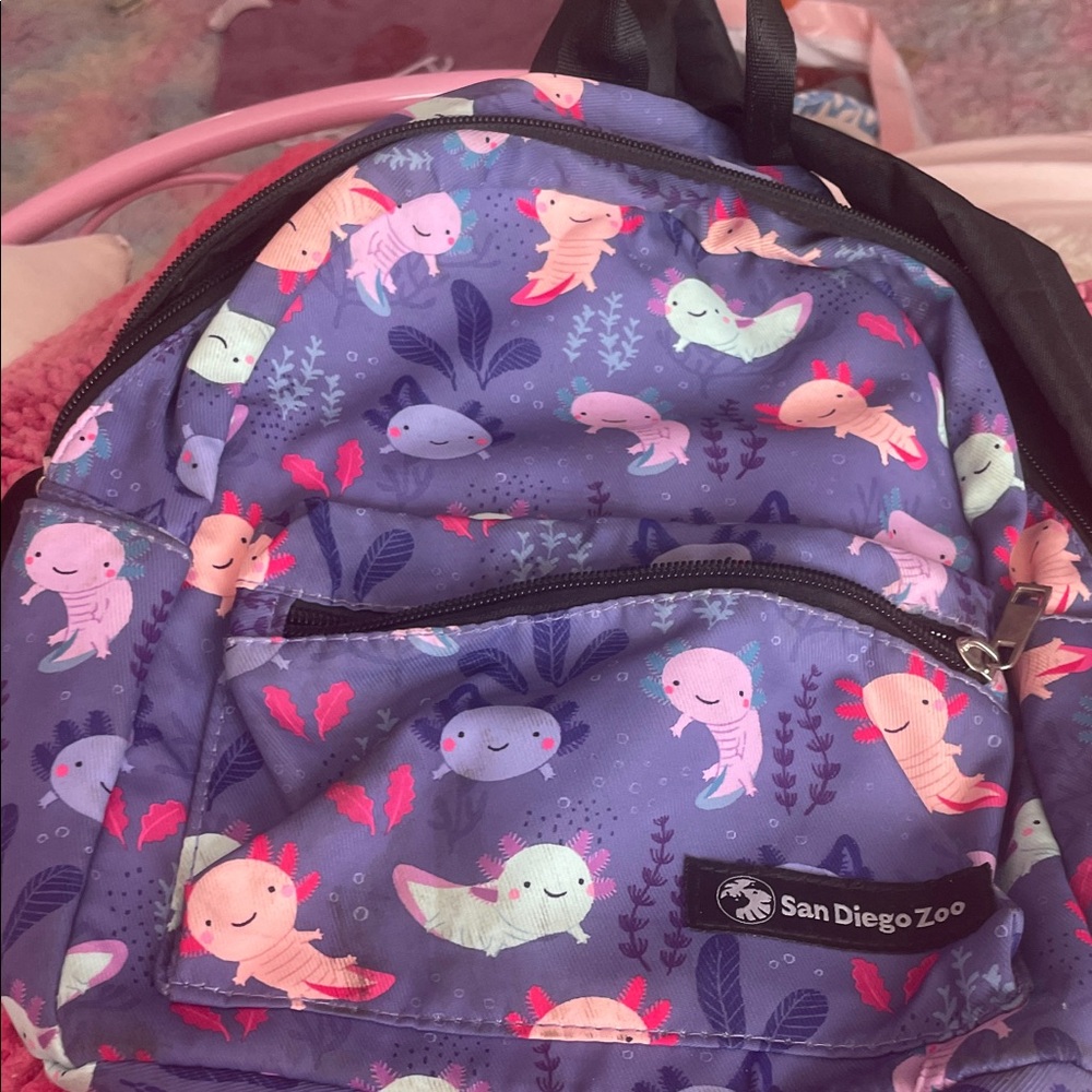 Kids Backpack - Purple with Axolotl Design